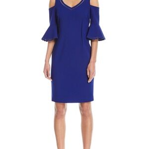 Teri Jon Blue Cold Shoulder Dress